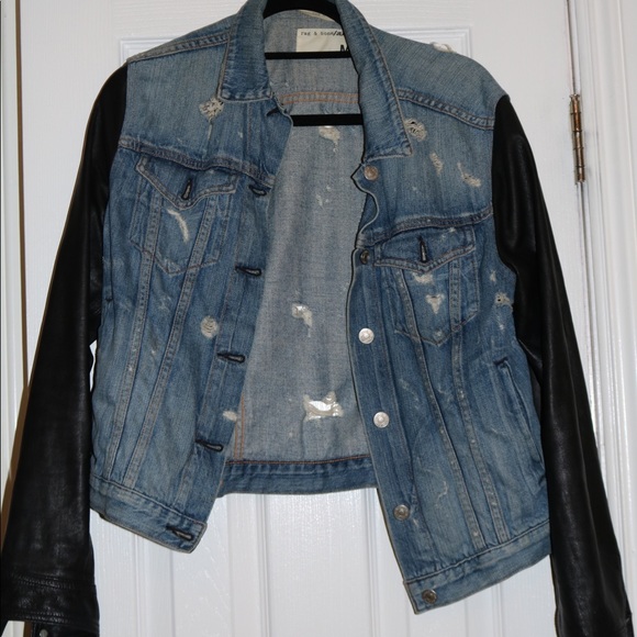 rag & bone Jackets & Blazers - RAG & BONE Distress Jean and Leather Jacket